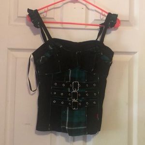 Dark green plaid Tripp corset vintage